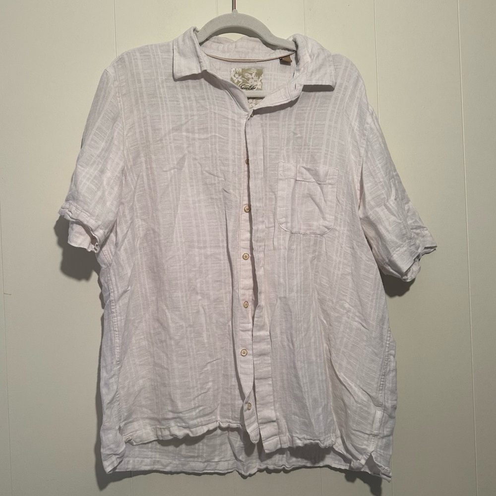 Tasso Elba Island White Linen Cotton Tropical Shirt Size Large